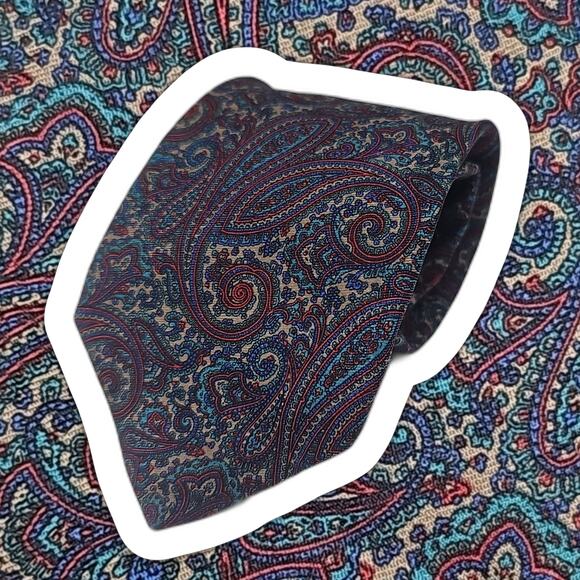 Barneys New York Paisley Silk Designer Tie Blue Red Classic 57" - Picture 1 of 6